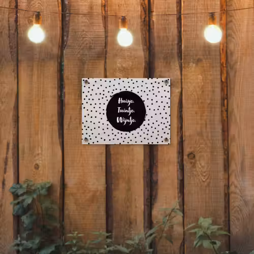 Huisje. Tuintje. Wijntje - Quotes - Tekst - Wijn - Tuin tuinposter los doek klein -sfeer1