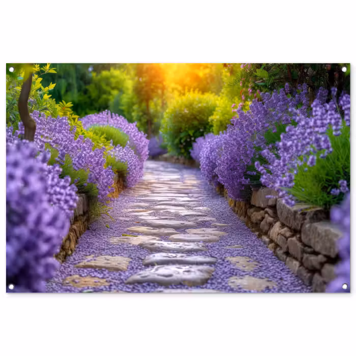 Gartenposter - Lavendelweg bei Sonnenuntergang
