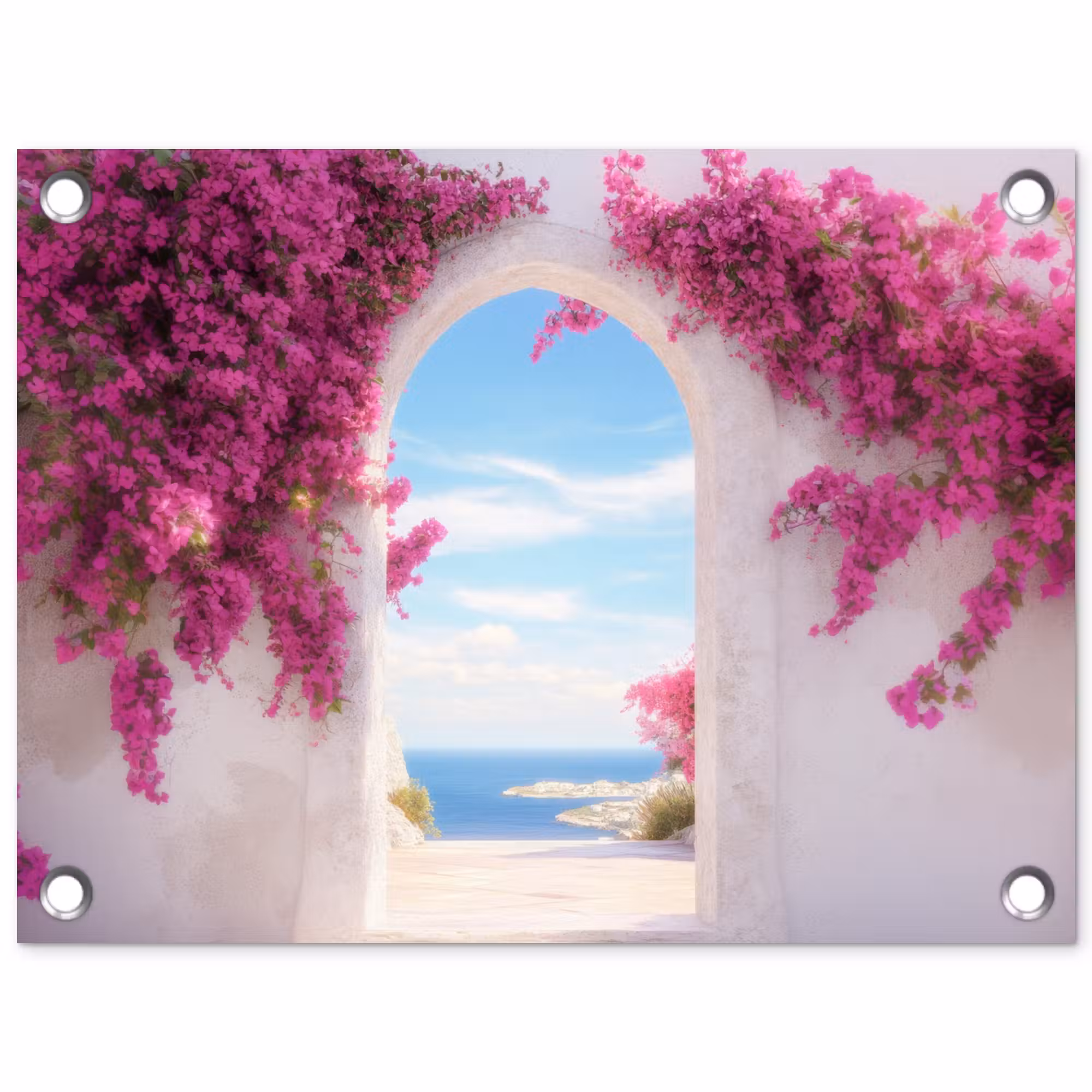 Gartenposter - Meer - Rosa - Blumen - Tor