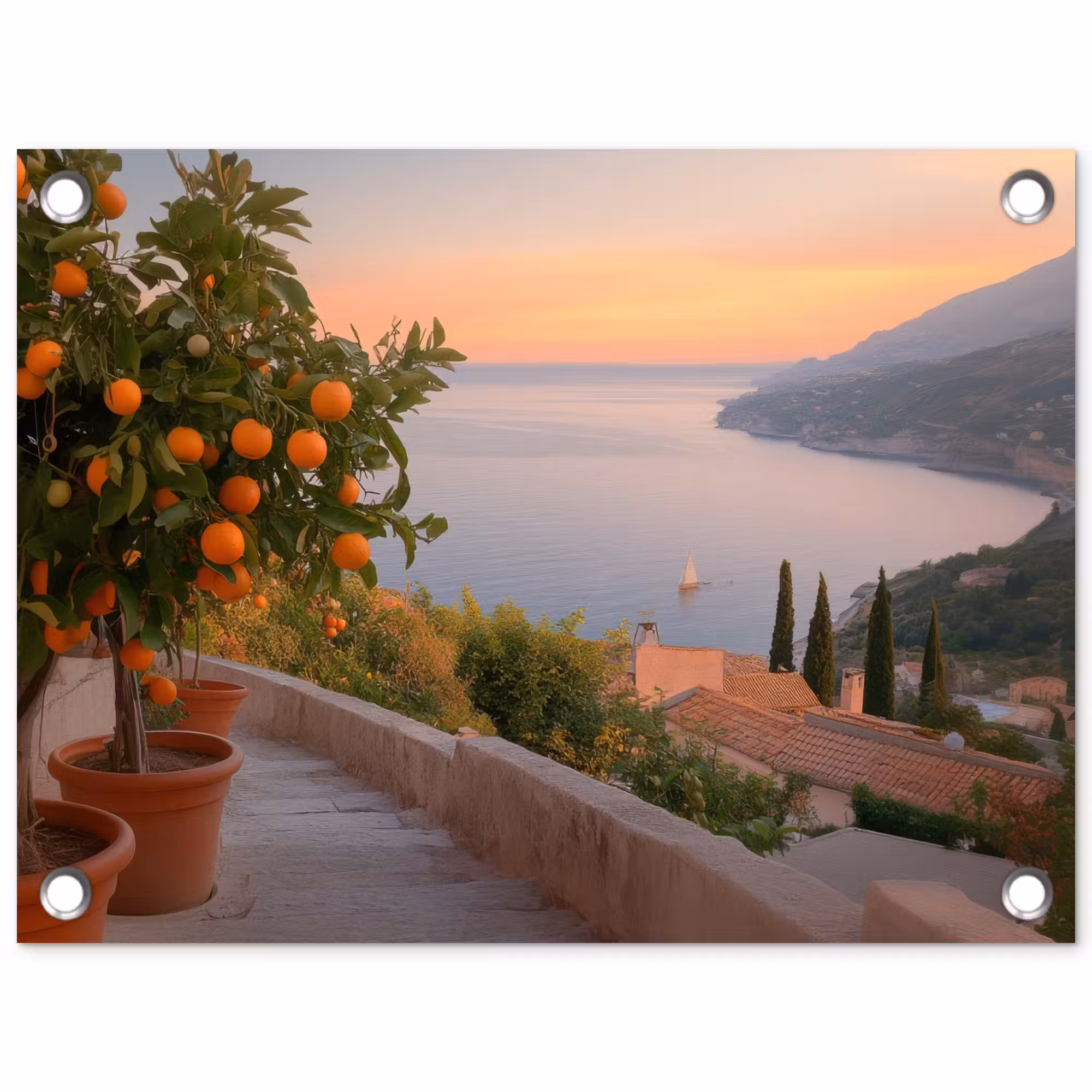 Gartenposter - Mittelmeer - Orange - Hügel - Meer