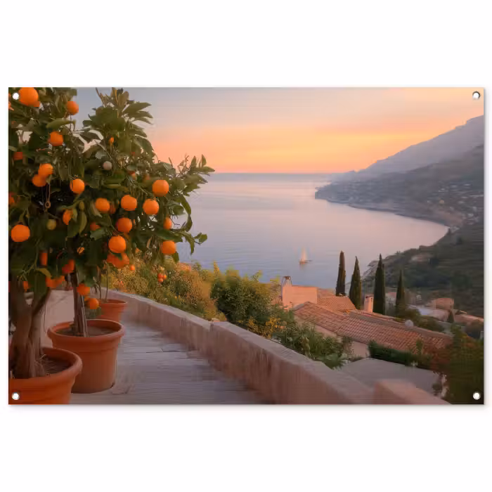 Gartenposter - Mittelmeer - Orange - Hügel - Meer