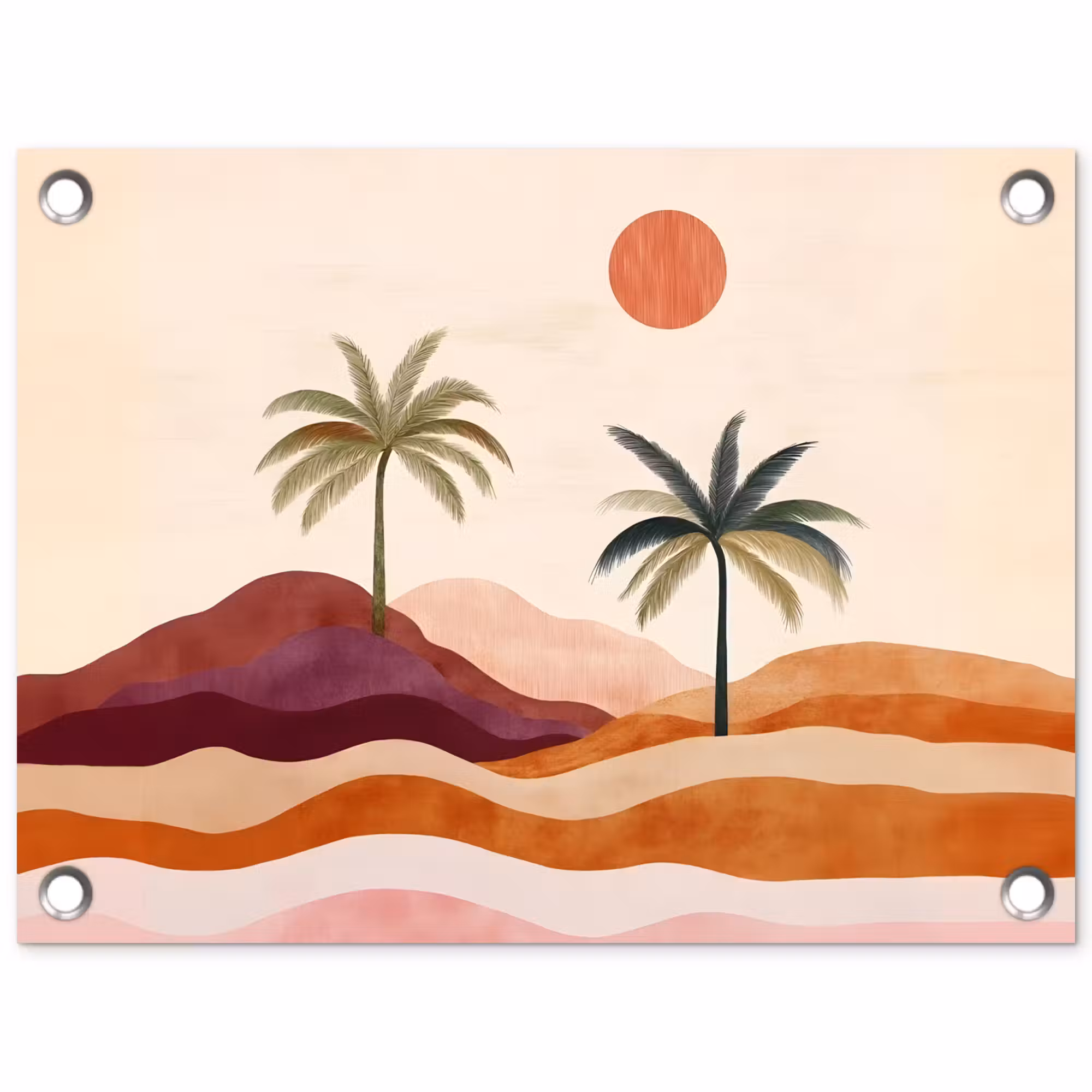 Gartenposter - Palmen - Abstrakt - Sonne - Hügel