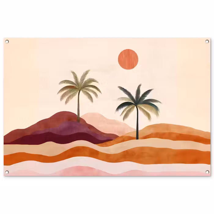 Gartenposter - Palmen - Abstrakt - Sonne - Hügel