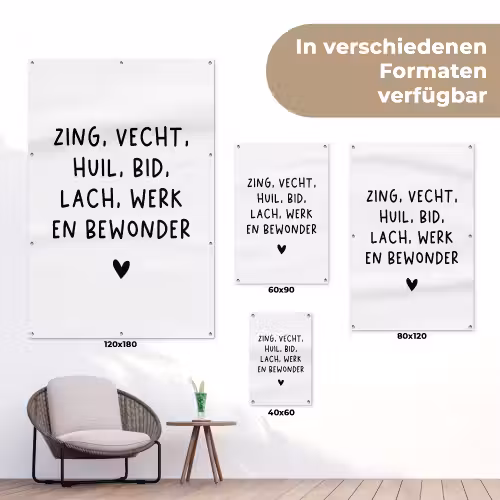 Zing vecht huil bid lach werk en bewonder - Quotes - Spreuken - Ramses Shaffy tuinposter los doek klein -Xsfeer9_DE
