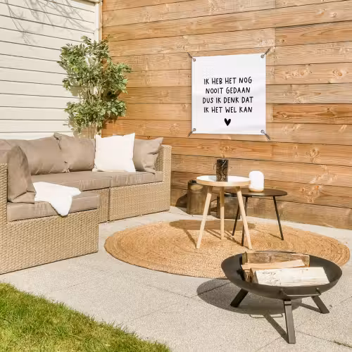Spreuken - Quotes - Ik heb het nog nooit gedaan dus tuinposter los doek klein -sfeer4