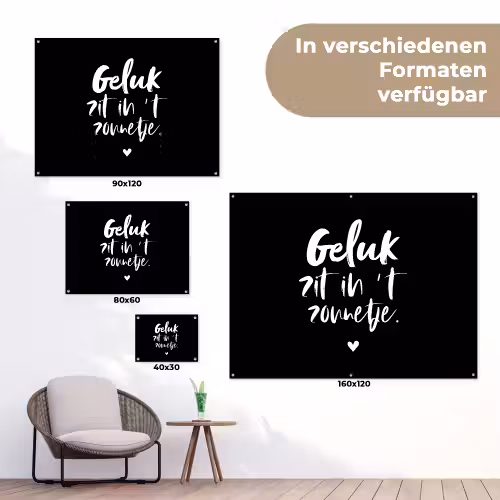 Tekst - Geluk zit in 't zonnetje - Quotes - Zomer - Zon tuinposter los doek klein -Xsfeer9_DE