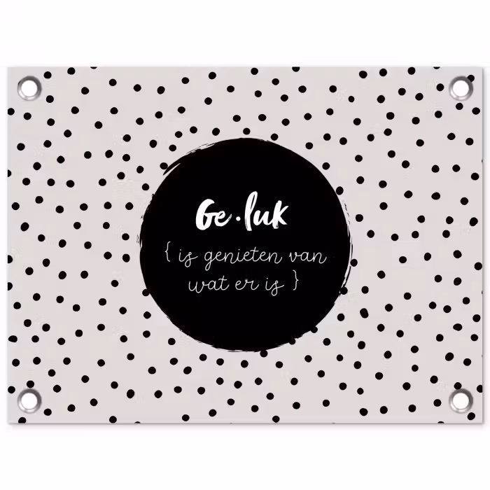 Tekst - Geluk definitie - Quotes - Geluk (is genieten van wat er is) - Woordenboek tuinposter los doek klein -3d