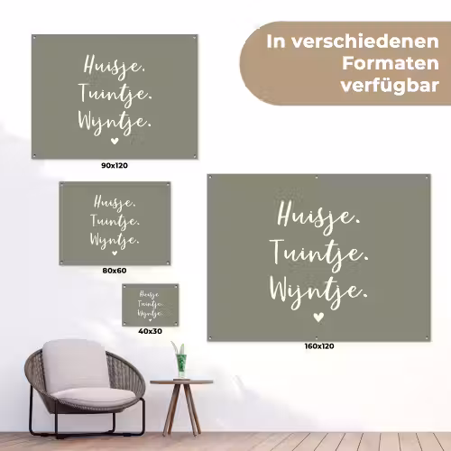 Tekst - Huisje, tuintje, wijntje - Thuis - Quotes - Wijn tuinposter los doek klein -Xsfeer9_DE