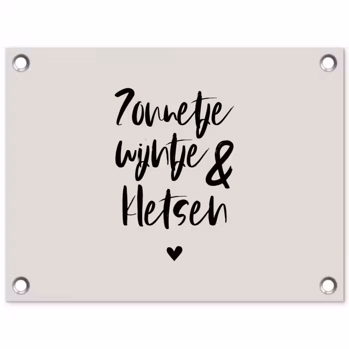 Tekst - Wijn - Zonnetje, wijntje & kletsen - Quotes tuinposter los doek klein -3d