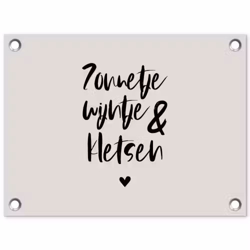 Tekst - Wijn - Zonnetje, wijntje & kletsen - Quotes tuinposter los doek klein -3d