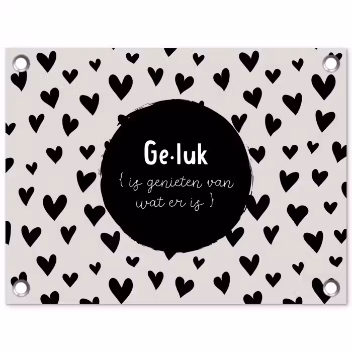 Tekst - Quotes - Geluk (is genieten van wat er is) - Woordenboek - Definitie geluk tuinposter los doek klein -3d
