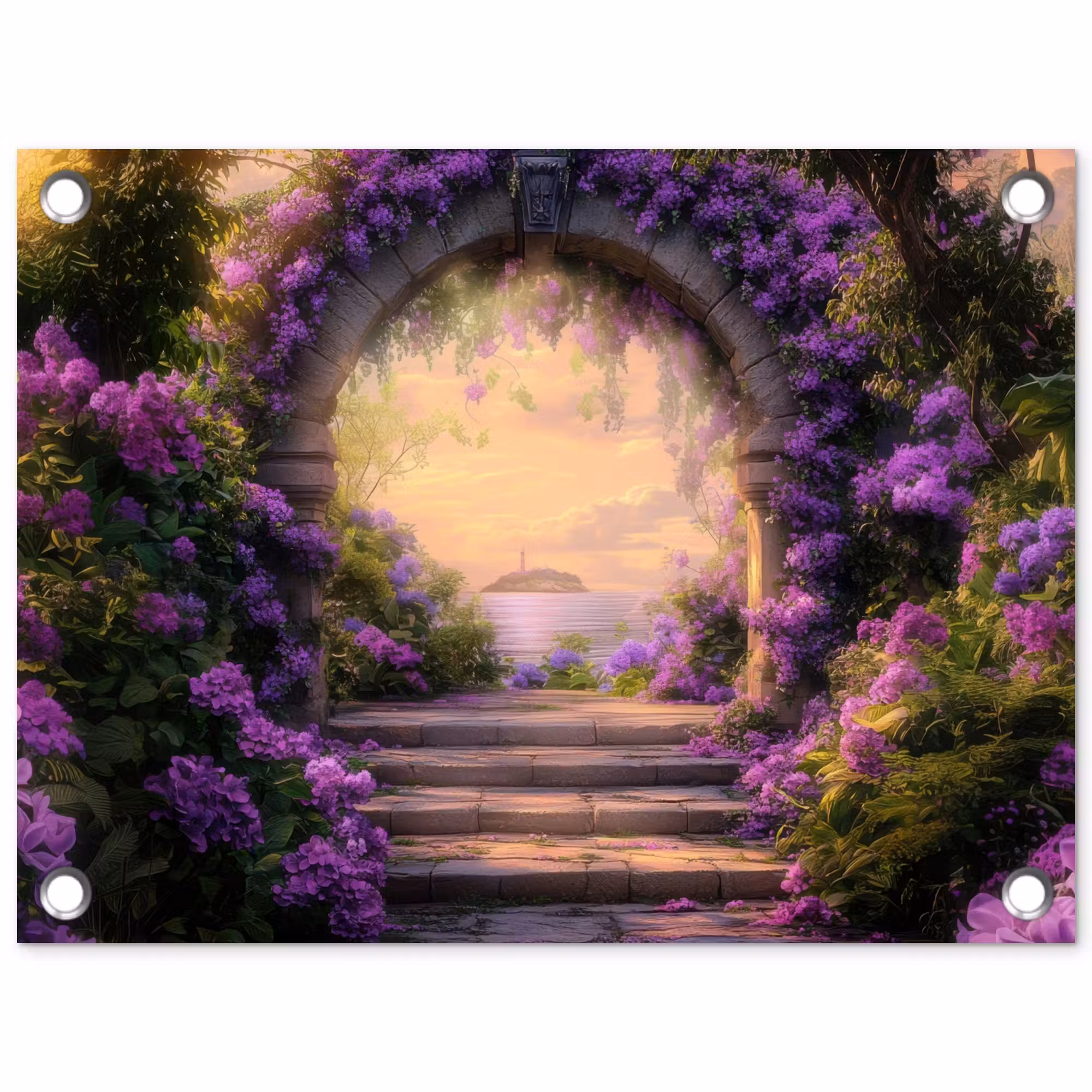 Gartenposter - Tor - Lila - Blumen