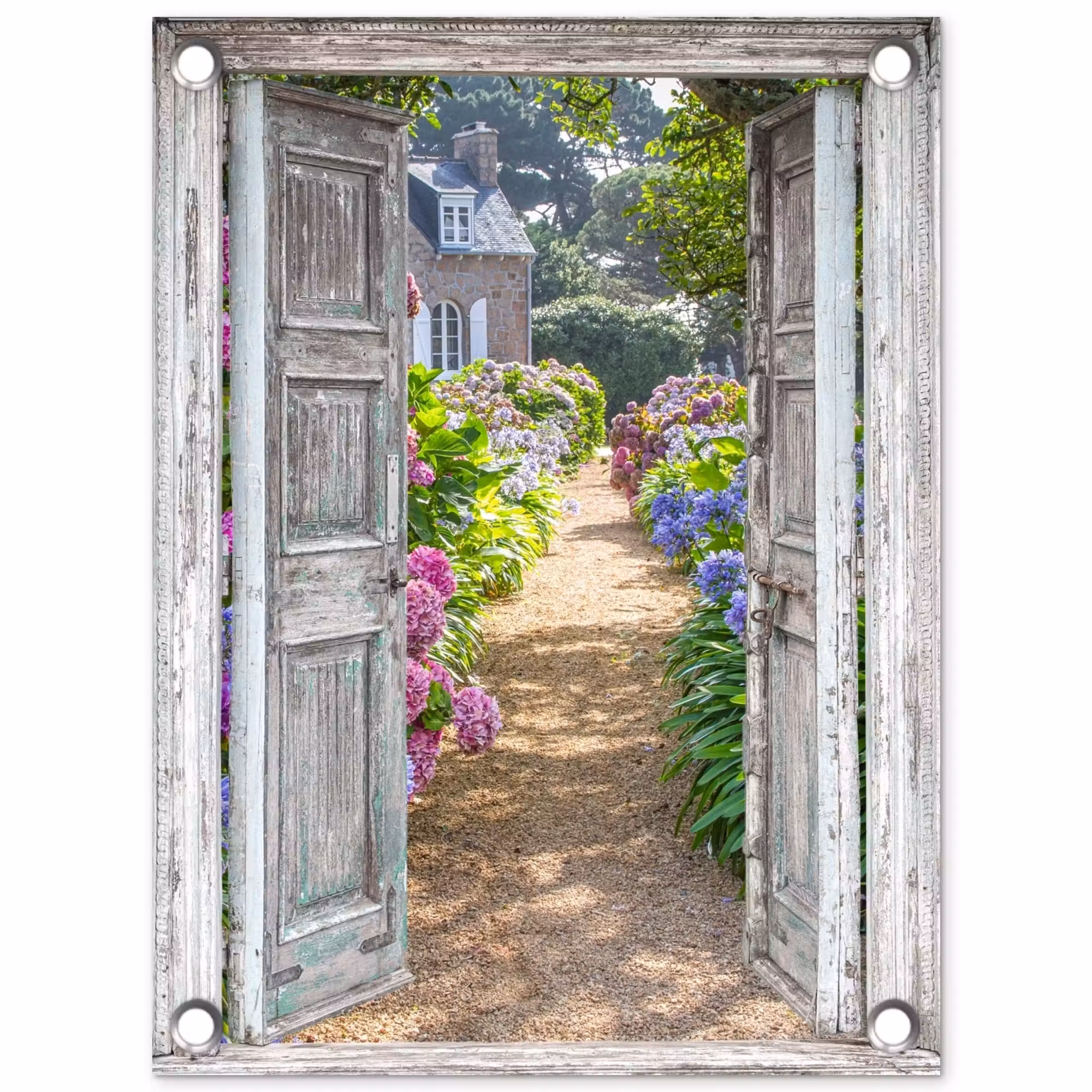 Gartenposter - Tür zu einem Blumengarten