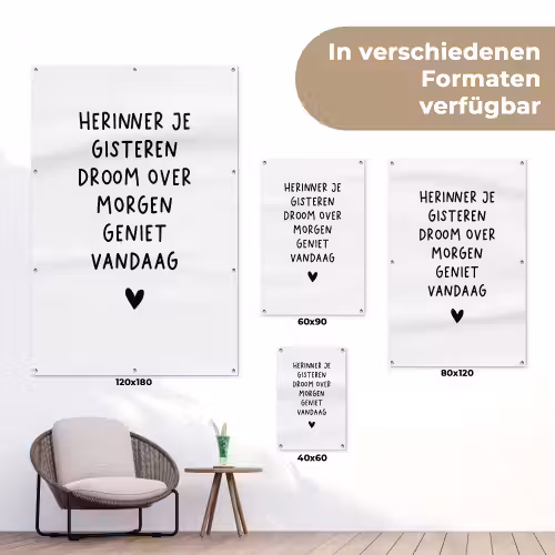Quotes - Herinner je gisteren droom over morgen geniet vandaag - Spreuken tuinposter los doek klein -Xsfeer9_DE