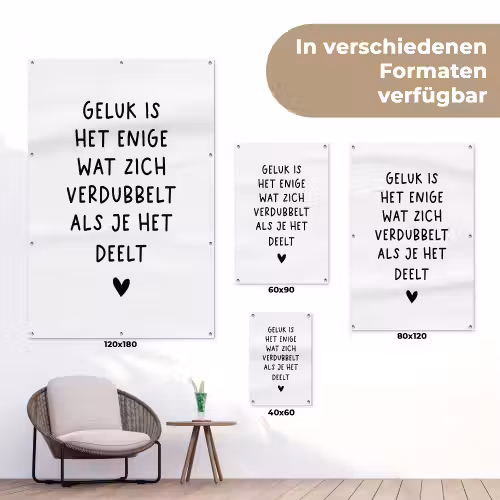 Quotes - Geluk is het enige wat zich verdubbelt - Spreuken tuinposter los doek klein -Xsfeer9_DE