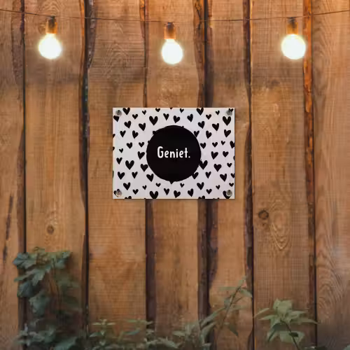 Quotes - Hartje - Tekst - Geniet tuinposter los doek klein -sfeer1