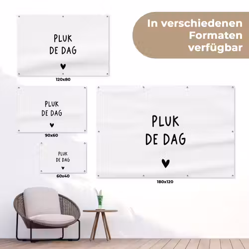 Quotes - Pluk de dag - Tekst - Zwart wit - Hartje tuinposter los doek klein -Xsfeer9_DE