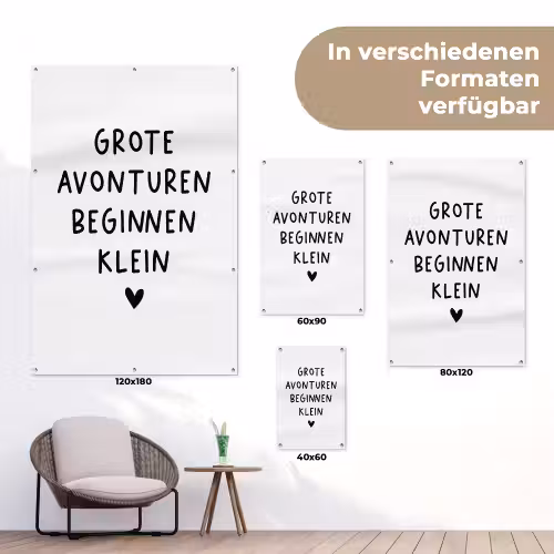 Quotes - Spreuken - Grote avonturen beginnen klein tuinposter los doek klein -Xsfeer9_DE
