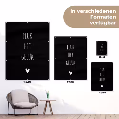 Quotes - Spreuken - Pluk het geluk tuinposter los doek klein -Xsfeer9_DE