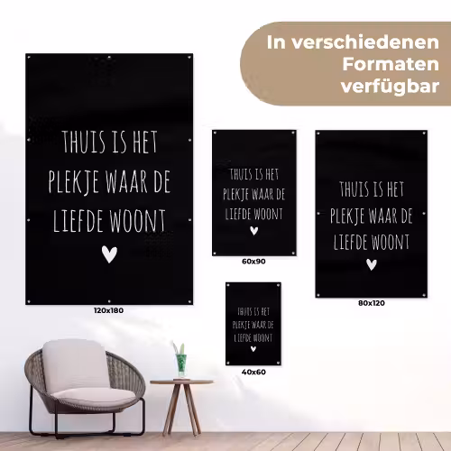 Quotes - Thuis is het plekje waar de liefde woont - Spreuken tuinposter los doek klein -Xsfeer9_DE