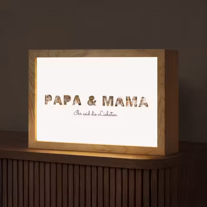 Personalisierte Lightbox - Mama & Papa - Buchstaben-Collage