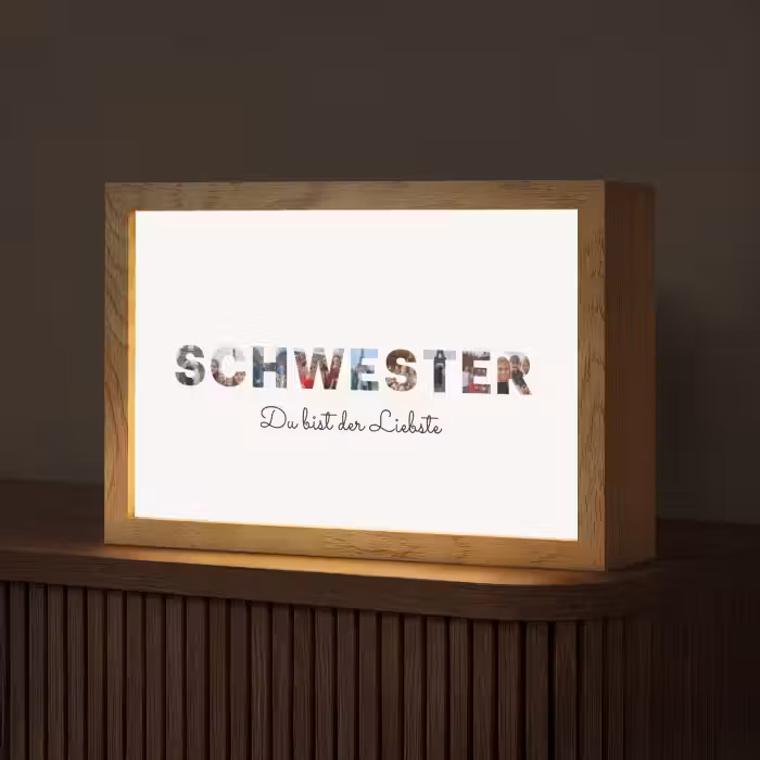Personalisierte Lightbox - Schwester - Buchtstaben-Collage