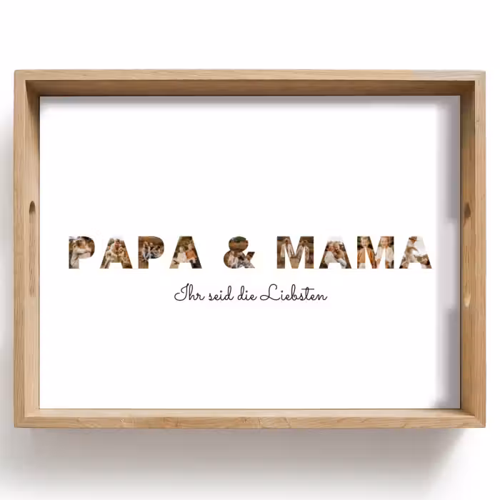 Personalisierte Tablett - Mama &amp; Papa - Buchstaben-Collage