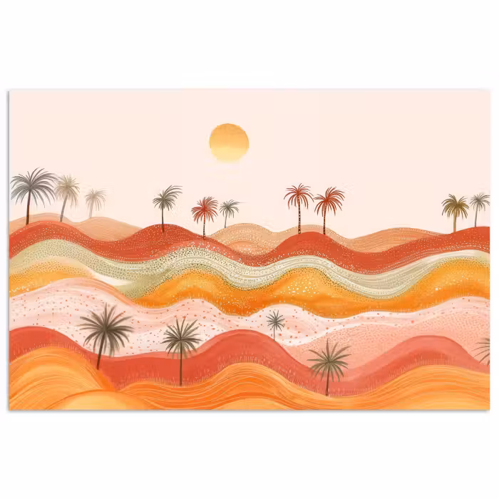 Poster - Abstrakte Landschaft - Palmen - Farbenfroh