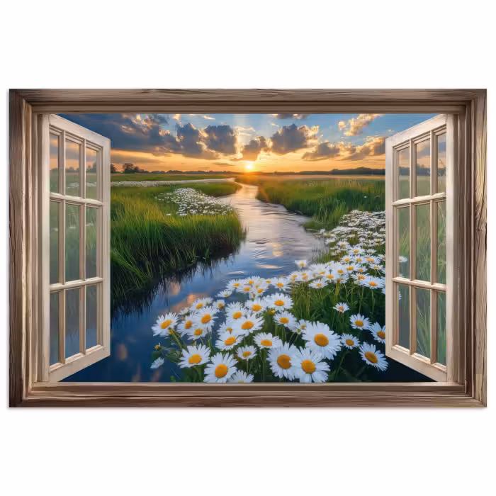Poster - Aussicht - Landschaft - Fenster - Wasser - Sonnenuntergang