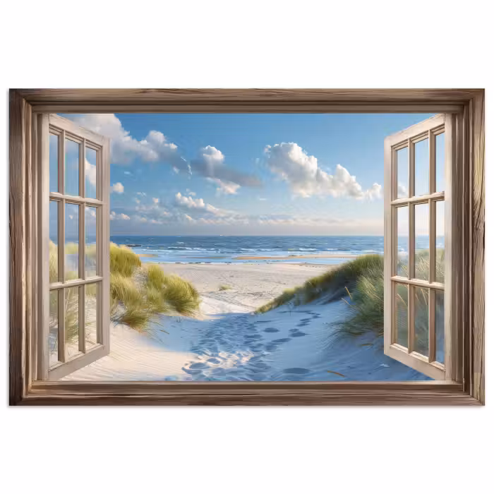 Poster - Aussicht - Strand - Fenster - Dünen - Meer