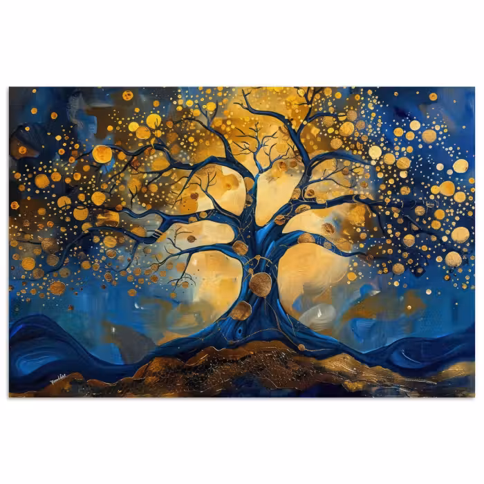 Poster - Baum - Baum des Lebens - Blau - Gold