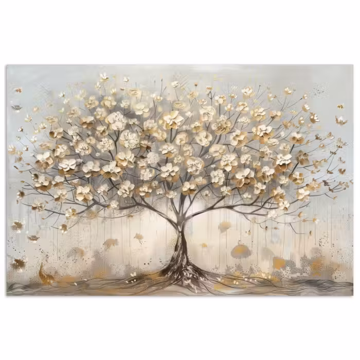 Poster - Baum - Beige - Gold - Lackoptik - Grau
