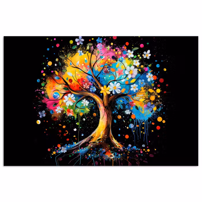 Poster - Baum - Bunt - Blumen - Schwarz