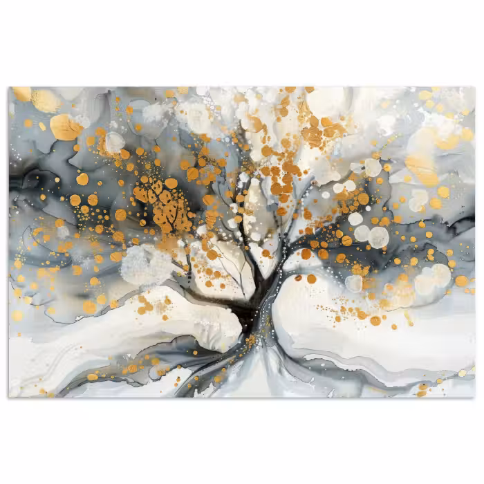 Poster - Baum - Modern - Abstrakt - Gold - Schwarz - Weiß