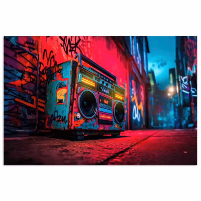 Poster - Boombox - Rot - Graffiti - Neon