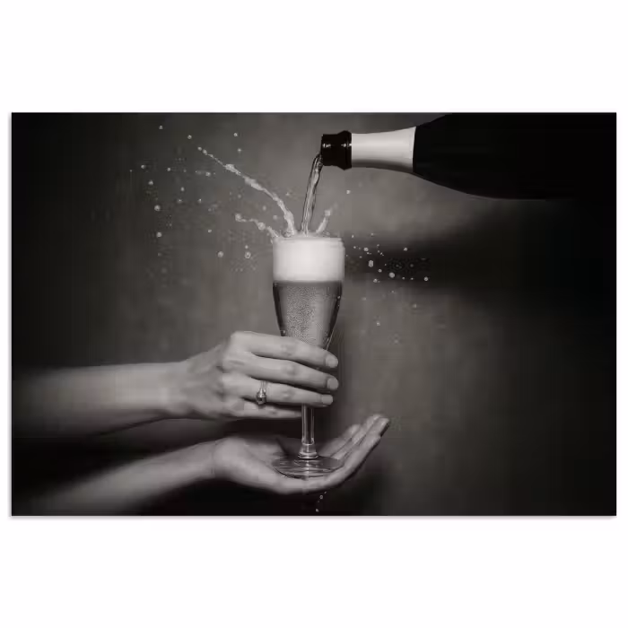 Poster - Champagnerflasche - Glas - Minimalistisch - Spritzer