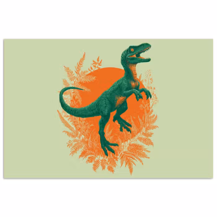 Poster - Dinosaurier - Grün - Pflanzen - Kreis