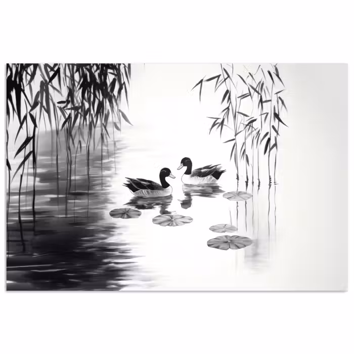 Poster - Enten - Seerosen - Rohrstock - Schwarz