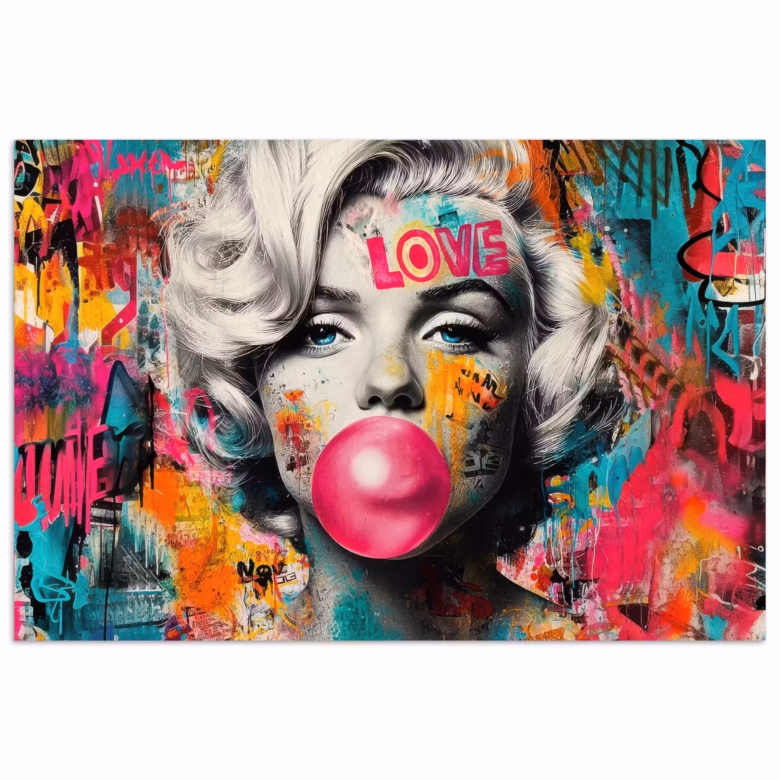 Poster - Frau - Kaugummi - Graffiti - Neonfarben