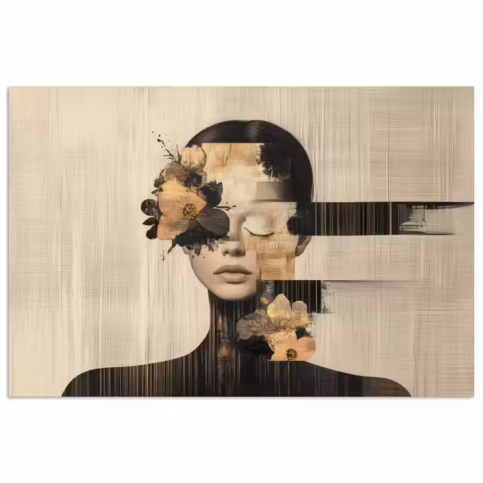 Poster - Gesicht - Blumen - Schwarz - Frau