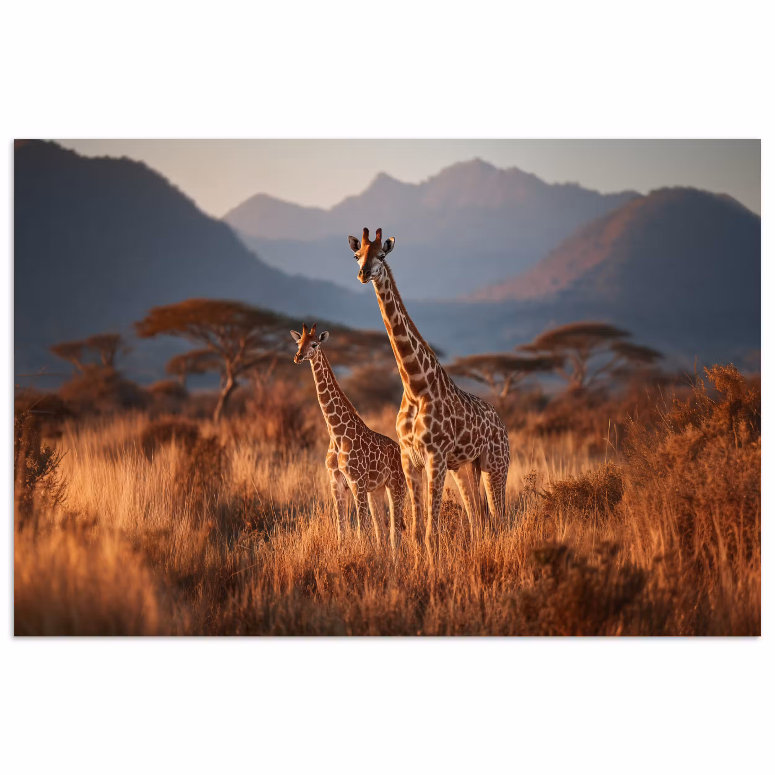 Poster - Giraffen - Hohes Gras - Akazienbäume
