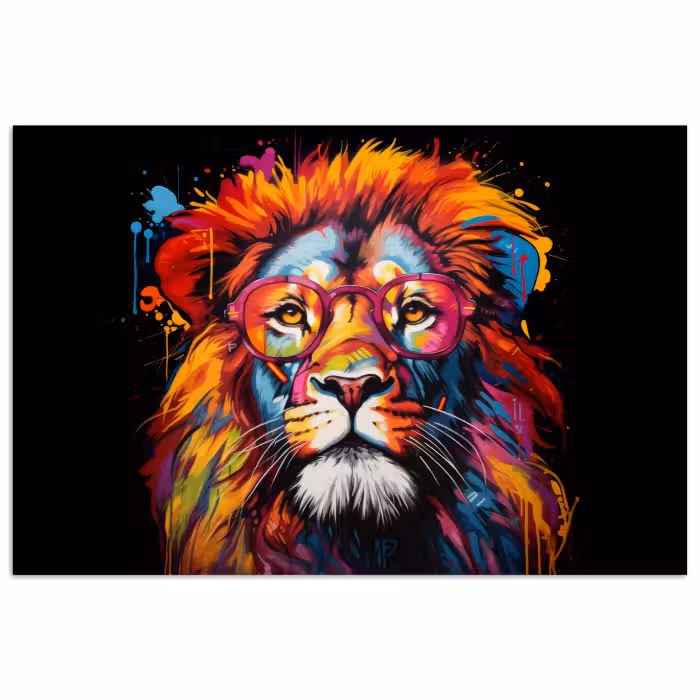 Poster - Graffiti - Löwe - Brille - Schwarz