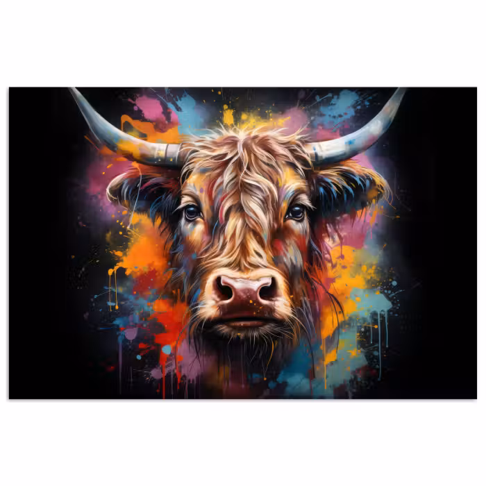 Poster - Graffiti - Schottischer Highlander - Schwarz - Kuh