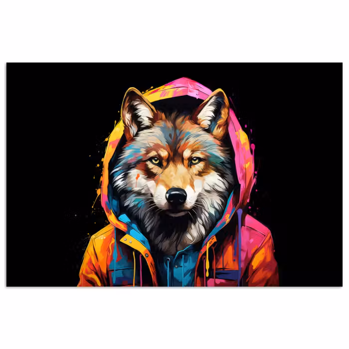Poster - Graffiti - Wolf - Jacke - Schwarz