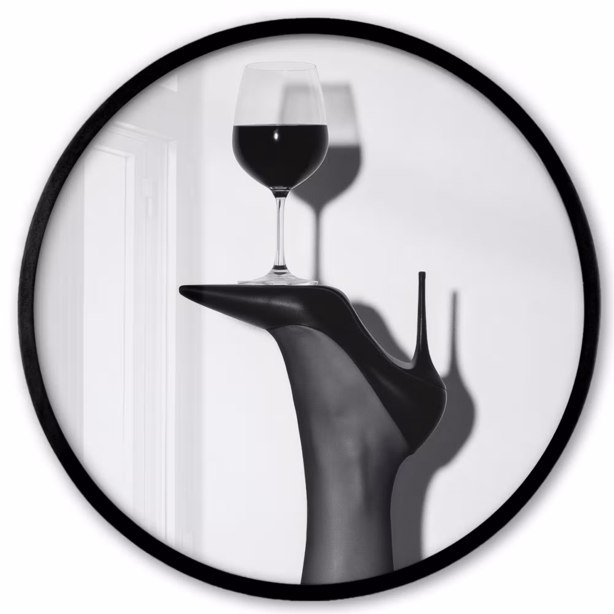 Poster im Rahmen Rund - Absatz - Wein - Minimalistisch - Schwarz