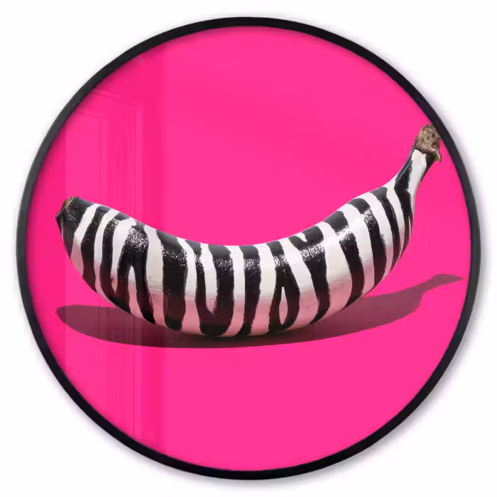 Poster im Rahmen Rund - Banane - Zebramuster - Rosa