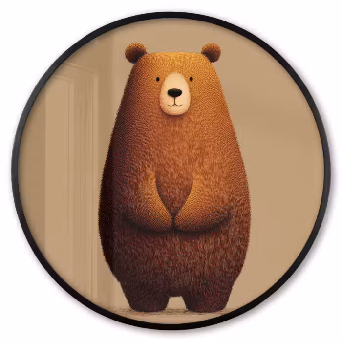 Poster im Rahmen Rund - Bär - Minimalistisch - Braun