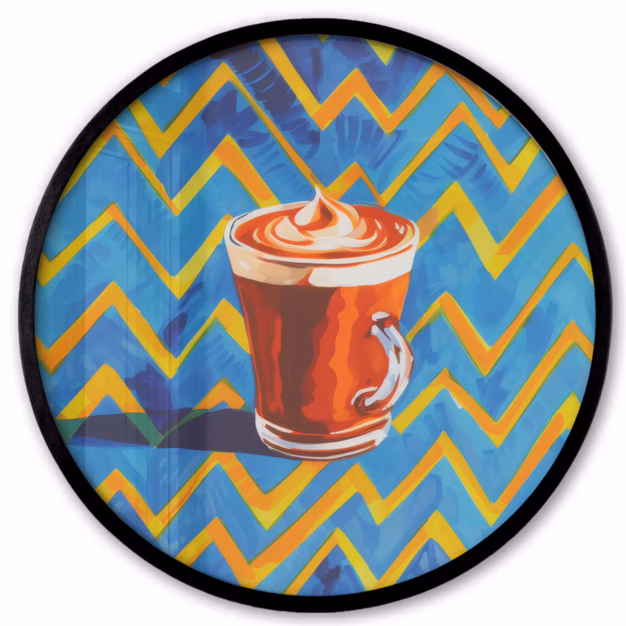 Poster im Rahmen Rund - Becher - Kaffee - Zickzack - Schlagsahne