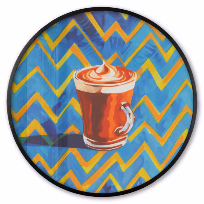 Poster im Rahmen Rund - Becher - Kaffee - Zickzack - Schlagsahne