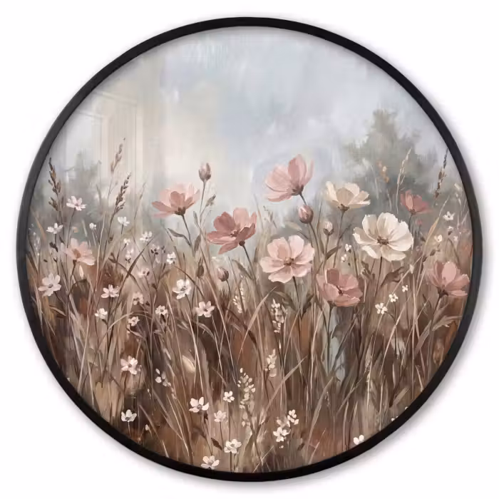 Poster im Rahmen Rund - Blumen - Botanisch - Malerei - Pastell - Rustikal
